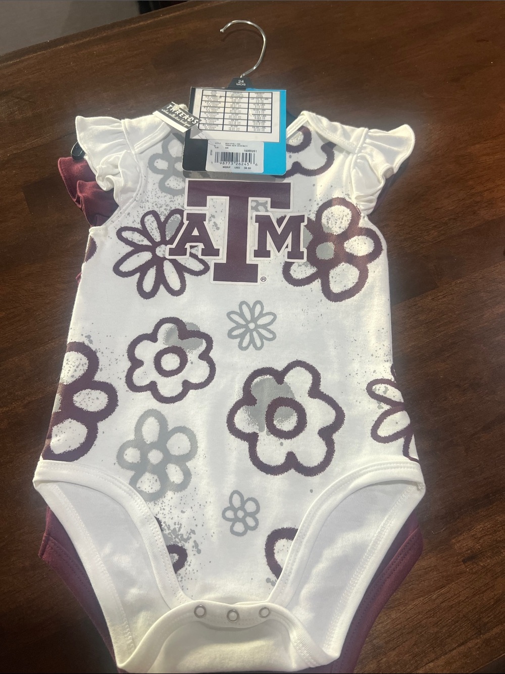 Maroon & White Floral Baby One-Piece 2 Pack Texas A and M